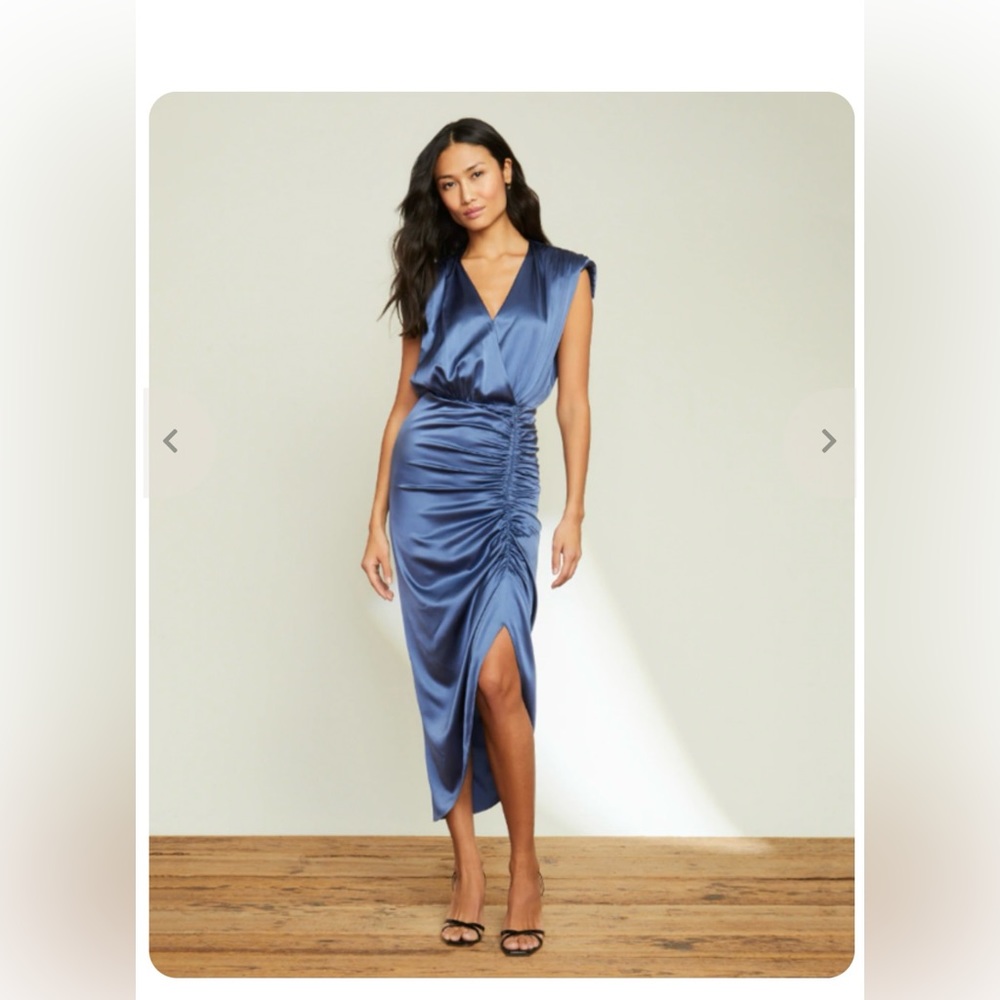 Veronica Beard NWT Casela Ruched Silk Dress Steel Blue size 12